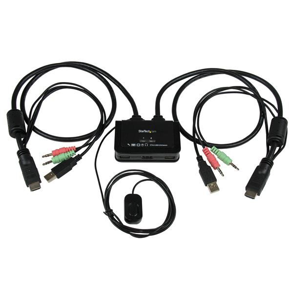 StarTech.com Switch KVM USB HDMI à 2 ports Commutateur écran clavier alimenté par USB avec câbles KVM et commutateur à distance Commutateur écran clavier audio 2 x KVM / audio...