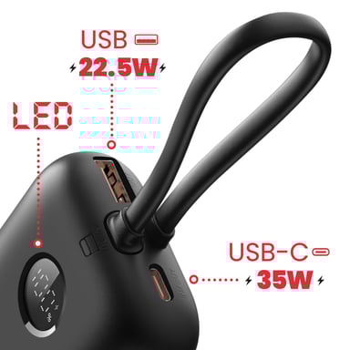 Swissten Batería Externa 10000mAh Cables USB-C y Lightning Pantalla LED Negro