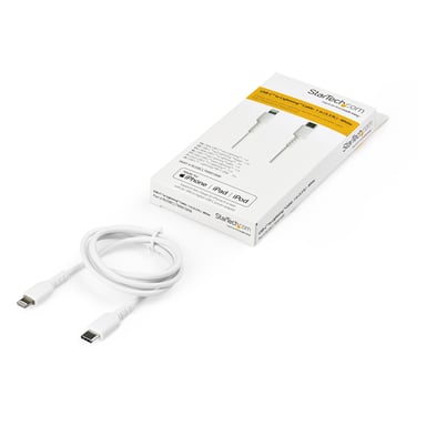 StarTech.com Cable Resistente USB-C a Lightning de 1 m Blanco - Cable de Sincronización y Carga USB Tipo C a Lightning con Fibra de Aramida Resistente