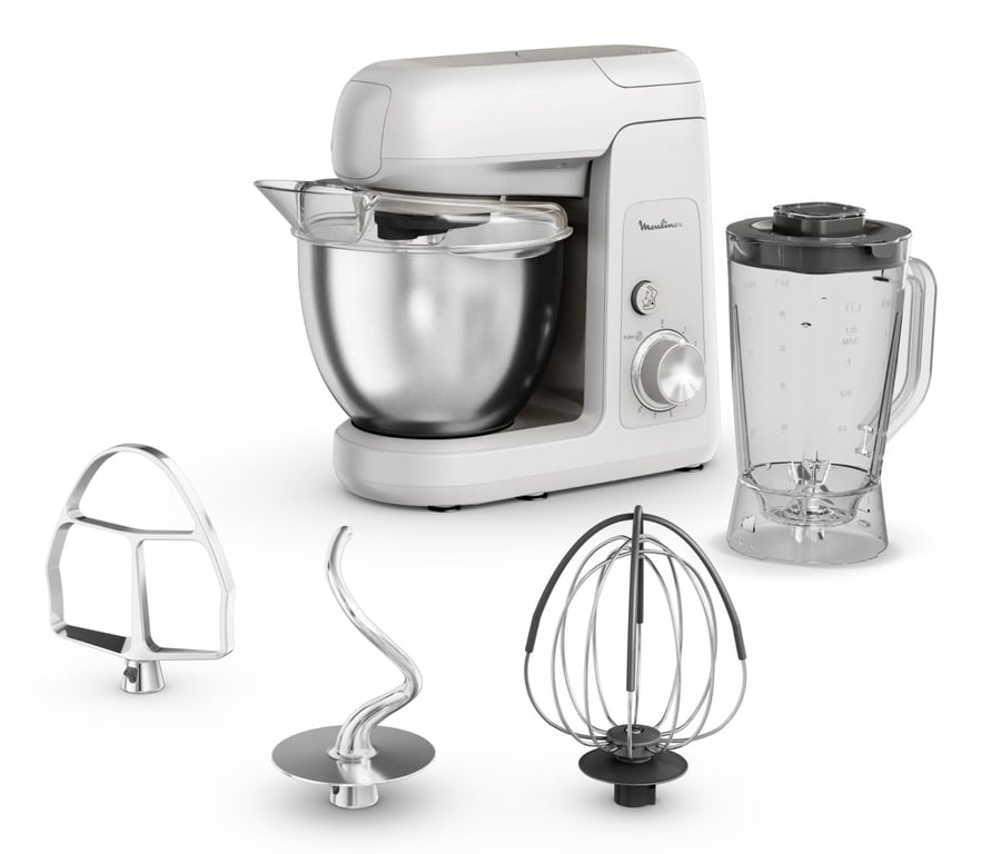 Moulinex Bake Partner QA521B25 robot de cuisine 1100 W 4,6 L Acier inoxydable, Blanc - Neuf