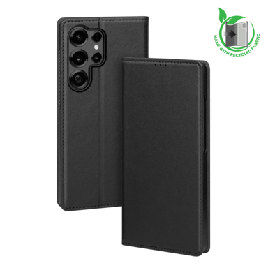 Coque clapet folio avec fente pour cartes & support fabriqué avec étui en plastique recyclé Pour Samsung Galaxy S26 Ultra 5G, Noir