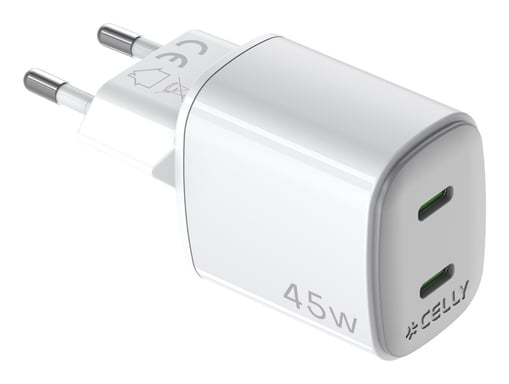 Celly UPTC2USBC45WWH chargeur d'appareils mobiles Universel Blanc Secteur Charge rapide Intérieure