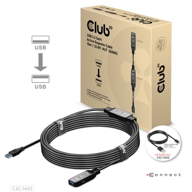 CLUB3D CAC-1405 cable USB USB 3.2 Gen 2 (3.1 Gen 2) 10 m USB A Negro