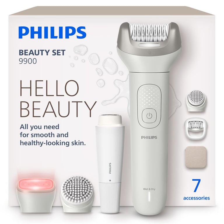 Set beauté Philips Beauty Set 9900 BRE738/00 épilateur et soin visage sans fil Wet & Dry blanc - Neuf