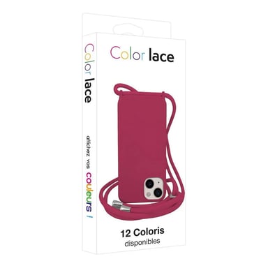 Coque pour iPhone 13 en TPU Premium Color Lace avec Cordon Tour de Cou Bordeaux