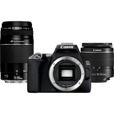 Canon EOS 250D + EF-S 18-55mm f/3.5-5.6 III + EF 75-300mm f/4-5.6 III Juego de cámara SLR 24,1 MP CMOS 6000 x 4000 Pixeles Negro