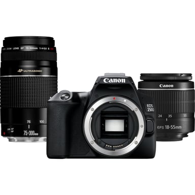 Canon EOS 250D + EF-S 18-55mm f/3.5-5.6 III + EF 75-300mm f/4-5.6 III Kit d'appareil-photo SLR 24,1 MP CMOS 6000 x 4000 pixels Noir