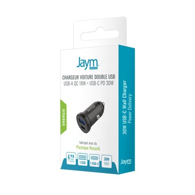 Chargeur Voiture Compact Et Rapide Double Usb : Usb-a 18w Qc + Usb-c 30w Power Delivery