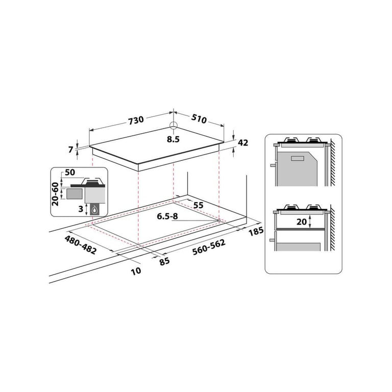 Plaque Gaz Whirlpool GMAL 7522/IXL – 5 Foyers Acier Inox 73 cm - vue 5