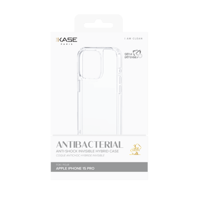 Funda antigolpes híbrida antibacteriana invisible para Apple iPhone 15 Pro, Transparente