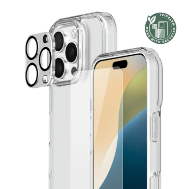 Paquete combinado 3 en 1: funda híbrida invisible, protector de pantalla de vidrio templado premium y protector de lente de cámara para Apple iPhone 16 Pro Max, transparente