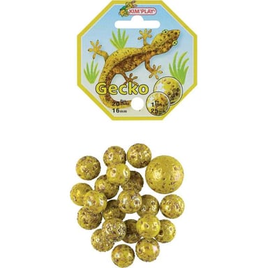 Set de canicas KIM'PLAY Gecko 20 canicas de vidrio de 16 mm y 1 canica grande de 25 mm Amarillo y oro