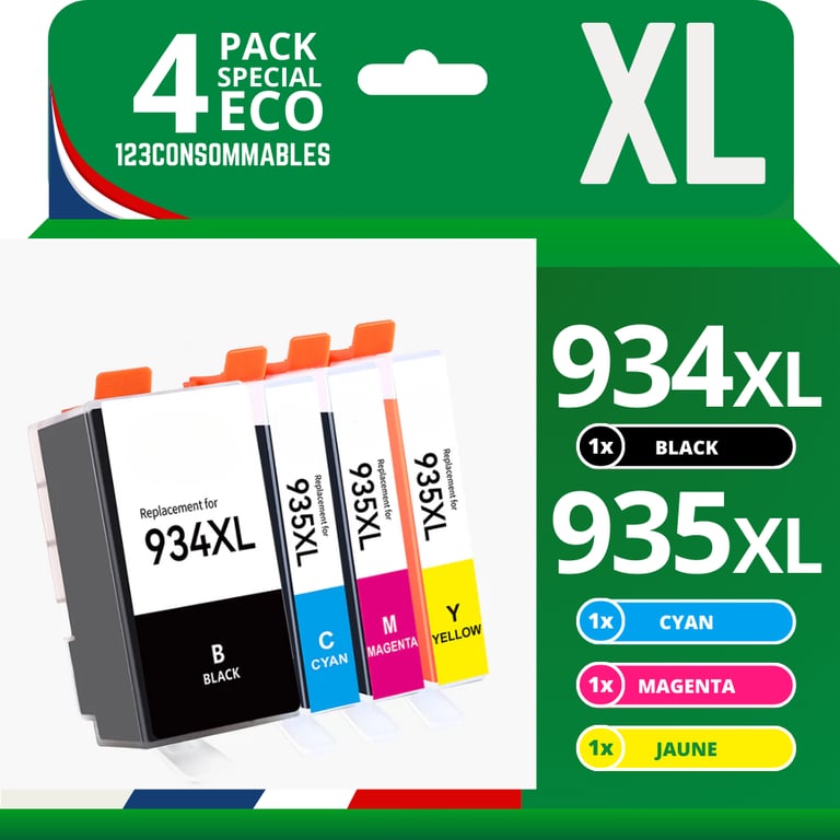 123CONSOMMABLES 934XL 935XL Cartouches d'encre Compatible pour HP 934 935 pour HP Officejet Pro 6230 6830 Officejet 6820 pack de 4 Neuf
