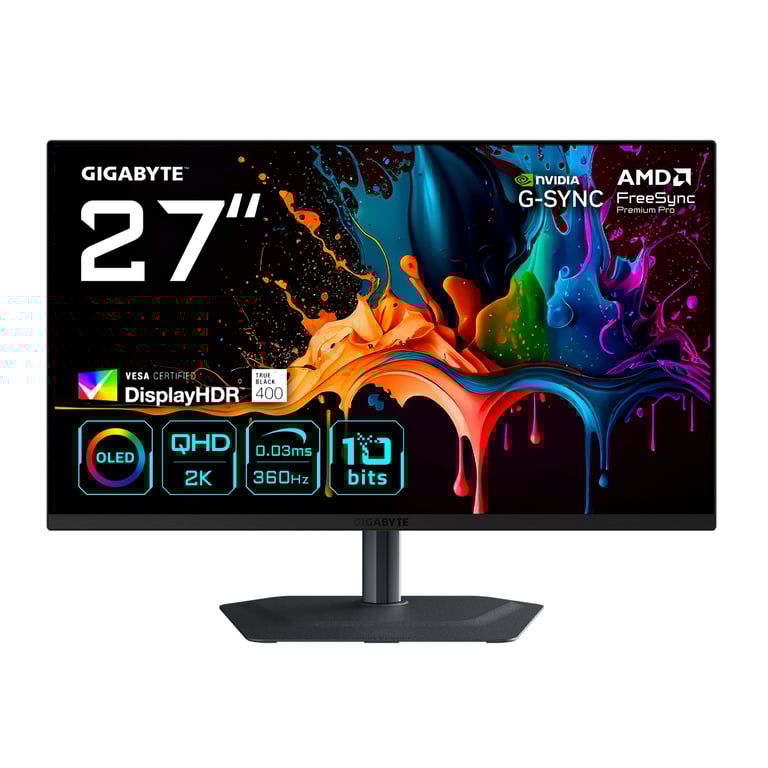 GIGABYTE MO27Q3 MONITEUR GAMING OLED 27” QHD 2560 X 1440 360HZ 0.03MS 250 CDM² G SYNC COMPATIBLE FREESYNC PREMIUM PRO D - vue 2