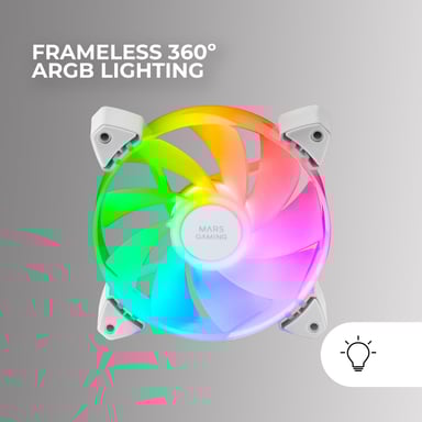 Mars Gaming MF-3AR, Kit 3x Ventiladores 120mm FDB, Aspas Invertidas, Iluminación ARGB 360° Sin Marco, Iluminación Anillo Completa, Ventiladores PC con Compatibilidad Total ARGB, Doble Conector, Blanco
