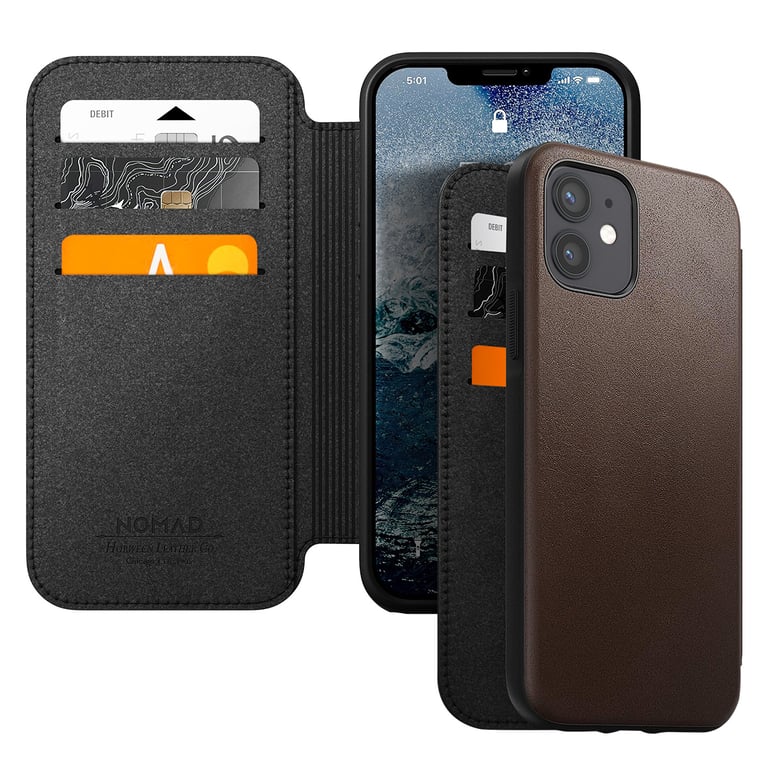Nomad - &Eacute;tui portefeuille iPhone 12 Mini - Marron