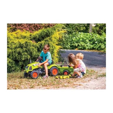 Tractor a pedales FALK Claas Arion con remolque desmontable Verde Negro Rojo