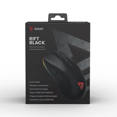 Savio RIFT BLACK gaming mouse RGB Dual Mode ratón Juego Ambidextro Bluetooth + USB Type-A Óptico 300 DPI