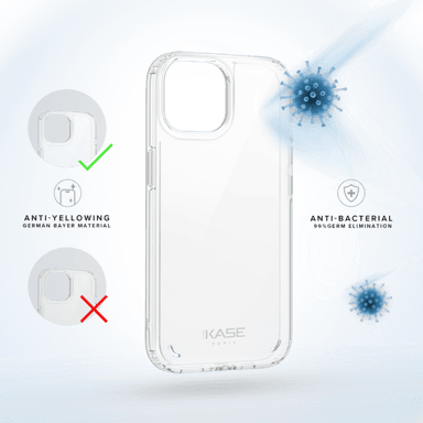 Custodia antiurto ibrida antibatterica invisibile per Apple iPhone 15, trasparente