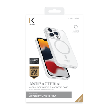 Coque antibactérienne antichoc magnétique invisible pour Apple iPhone 13 Pro, Transparente