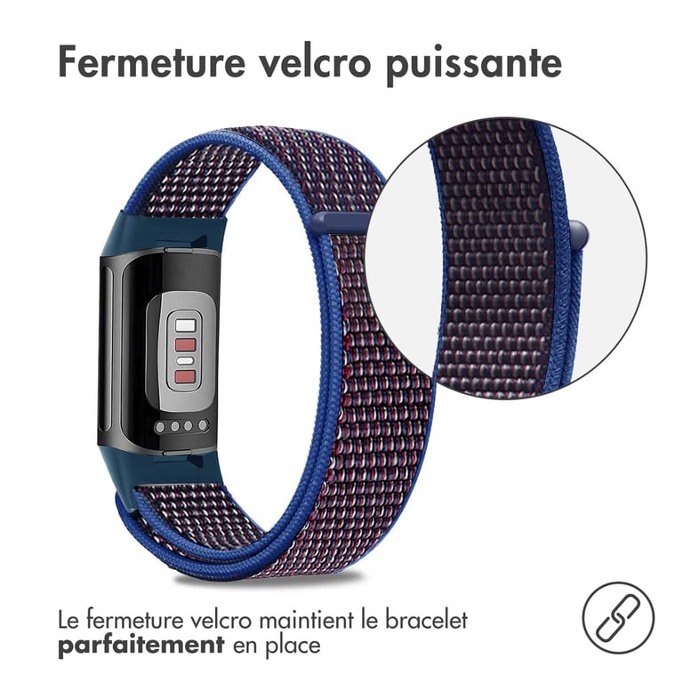 imoshion Bracelet en nylon pour Fitbit Charge 5 - Taille L - Bleu - Neuf