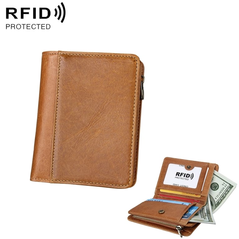 Portefeuille Protection Porte-Carte Magnétique RFID Hommes Mode Sac Cuir  Haute Qualité Beige