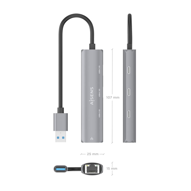AISENS ASUC 4P037 GR station d'accueil Avec fil USB 3.2 Gen 1 3.1 Gen 1 Type A Neuf - vue 3