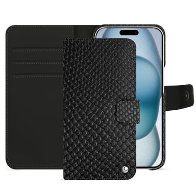 Housse cuir Apple iPhone 15 -  - Noir - Cuir Abaca