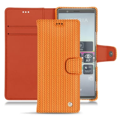 Funda de piel Sony Xperia 5 - Solapa billetera - Naranja - Cueros especiales
