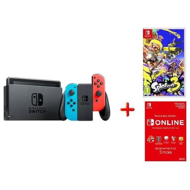 Switch Neon OLED + Splatoon 3 + abonnement 3 mois, Rouge, Bleu