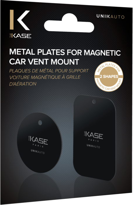 Plaques de métal pour support voiture magnétique à grille d'aération (2  formes) - The Kase