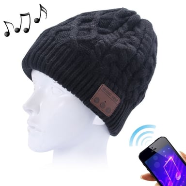 Bonnet Tricoté Motifs Vagues Haute Qualité Bluetooth Microphone Charge USB Noir YONIS