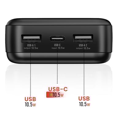 Swissten Batería Externa 20000mAh 10.5W con Doble Puerto USB Indicador LED Negro