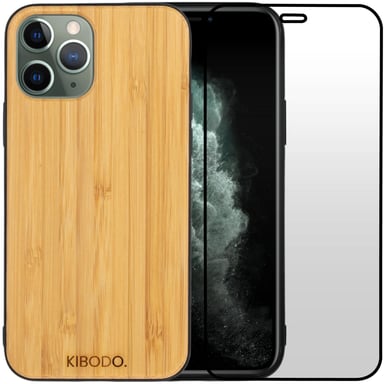 Coque iPhone 11 Pro Max Bois Bambou & TPU - Verre Trempé 9D Offert - Légère & Résistante - Protection Élégante pour Votre Téléphone