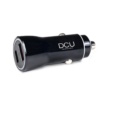 DCU Tecnologic Chargeur de Voiture QC 3.0 + Power Delivery 18W - Charge Rapide en Mouvement - Entrée DC12V/24V - Charge Rapide USB et Sortie Power Delivery Type-C - Couleur Noir