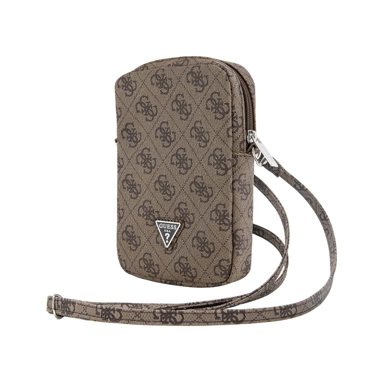 Guess Sac à Bandoulière pour Téléphone Zippé Motif 4G avec Logo Triangulaire Marron - vue 3