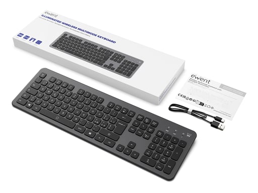 Ewent EW3296 teclado Universal RF inalámbrica + USB QWERTY Español Negro, Gris