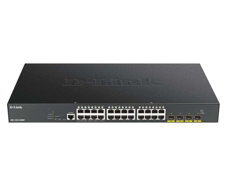 D-Link DGS-1250-28XMP commutateur réseau Géré L3 Gigabit Ethernet (10/100/1000) Connexion Ethernet, supportant l'alimentation via ce port (PoE) Noir - Neuf