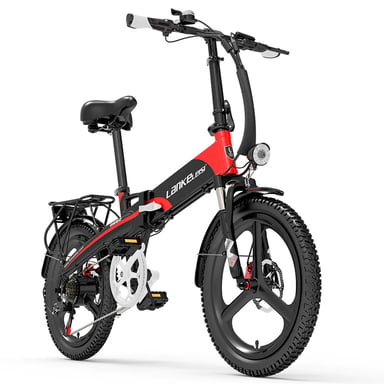 La bicicletta elettrica LANKELEISI G660,500 W, 48 V 12,8 Ah, 35 km/h, 110 km, 20 x 1,95, rosso.