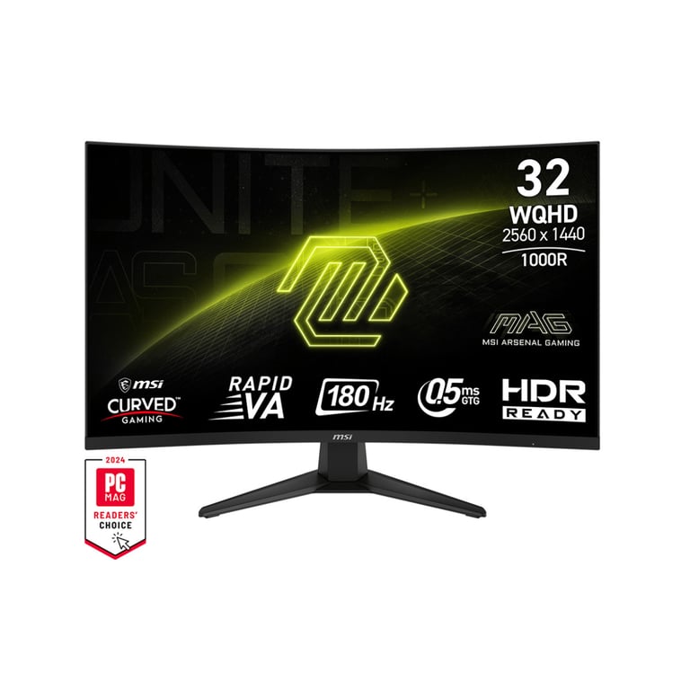 MSI MAG 325CQF Écran Gaming incurvé 32" WQHD Dalle Rapid VA 2560 x 1440 180 Hz / 0 5 ms GtG Min. Adaptive Sync DP 1. HDMI 2.0b CEC USB Type C DP Alt. / PD - vue 1