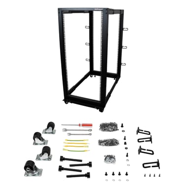 StarTech.com Rack Serveur Mobile 25U 4 Poteaux, Rack Réseau 19'' 4 Poteaux avec Roulettes, Rack Roulant avec Profondeur Ajustable pour PC/AV/Données/Informatique - Roulettes, Pieds de nivellement ou Fixation au Sol