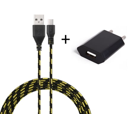 Pack Chargeur pour Manette Playstation 4 PS4 Smartphone Micro USB (Cable Tresse 3m Chargeur + Prise Secteur USB) Murale Android  (NOIR)