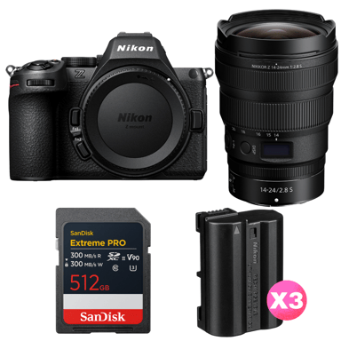 Appareil photo hybride Nikon Z5 II + 14-24mm f/2.8 S + 1 SanDisk 512GB Extreme PRO UHS-II + 3 Nikon EN-EL15c + Ebook ''20 astuces pour des images qui claquent''