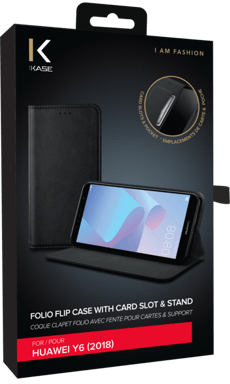 Coque clapet folio avec fente pour cartes & support pour Huawei Y6 (2018) ,  Noir