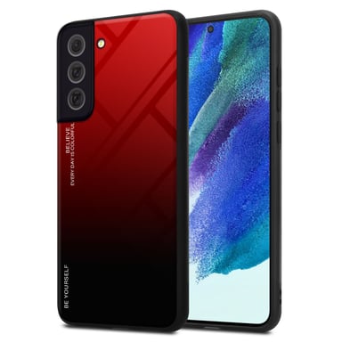 Coque pour Samsung Galaxy S22 en ROUGE - NOIR Housse de protection Étui bicolore en silicone TPU et dos en verre trempé