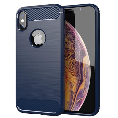 Coque pour Apple iPhone XS MAX en BRUSHED BLEU Housse de protection Étui en silicone TPU flexible, aspect inox et fibre de carbone
