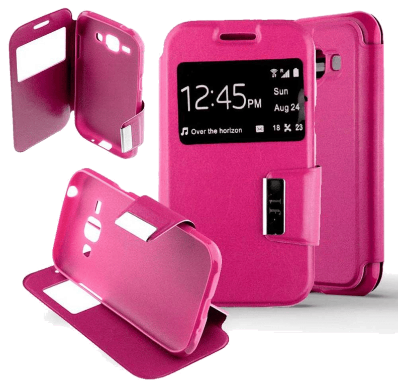 Etui Folio compatible Rose Fushia Samsung Galaxy J1 2015