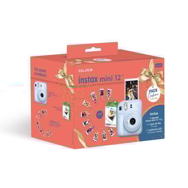 Pack Noël Appareil photo instantané Fujifilm instax mini 12™ 2025 Bleu Ciel + Pack film instax™ mini 10 vues + Guirlande