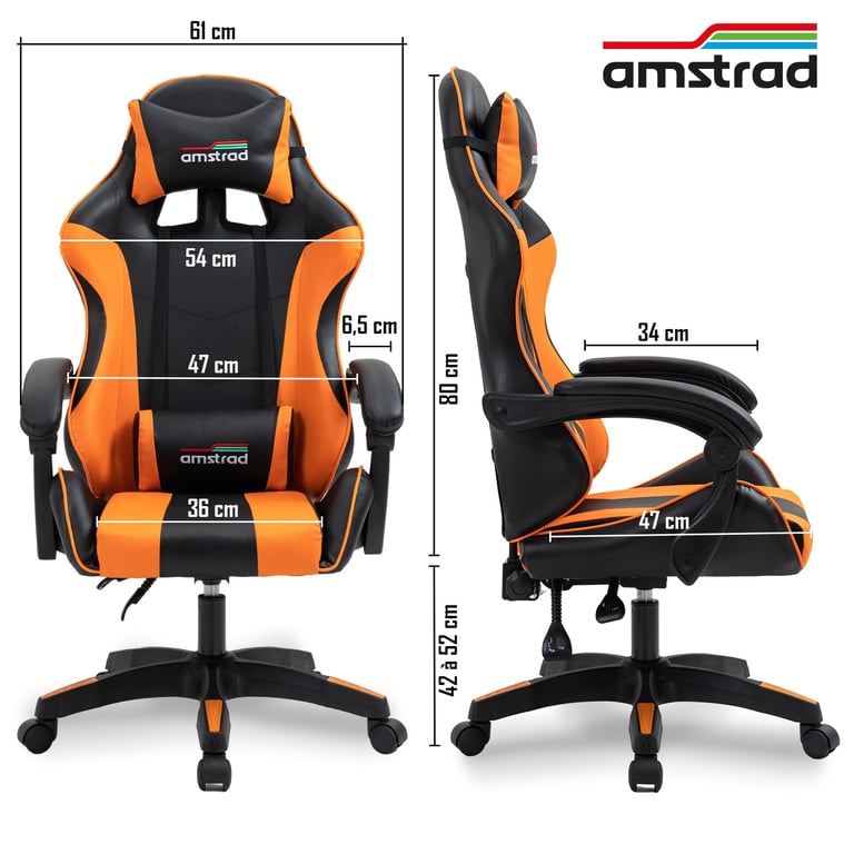 Chaise de bureau Gamer AMSTRAD AMS 800 & Coussin lombaire Accoudoirs réglables - vue 6