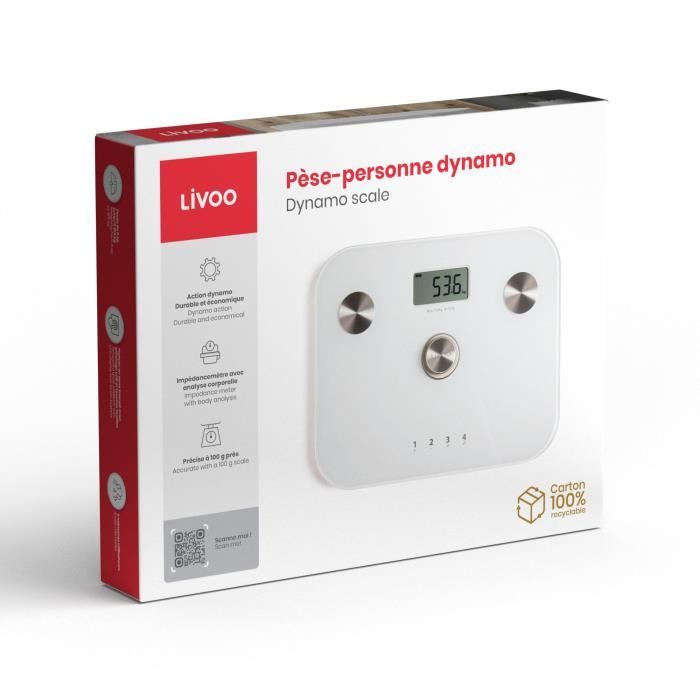 Pèse personne impédancemètre dynamo LIVOO DOM465W Sans pile 6 indicateurs Max 150 kg 4 profils LCD - vue 3